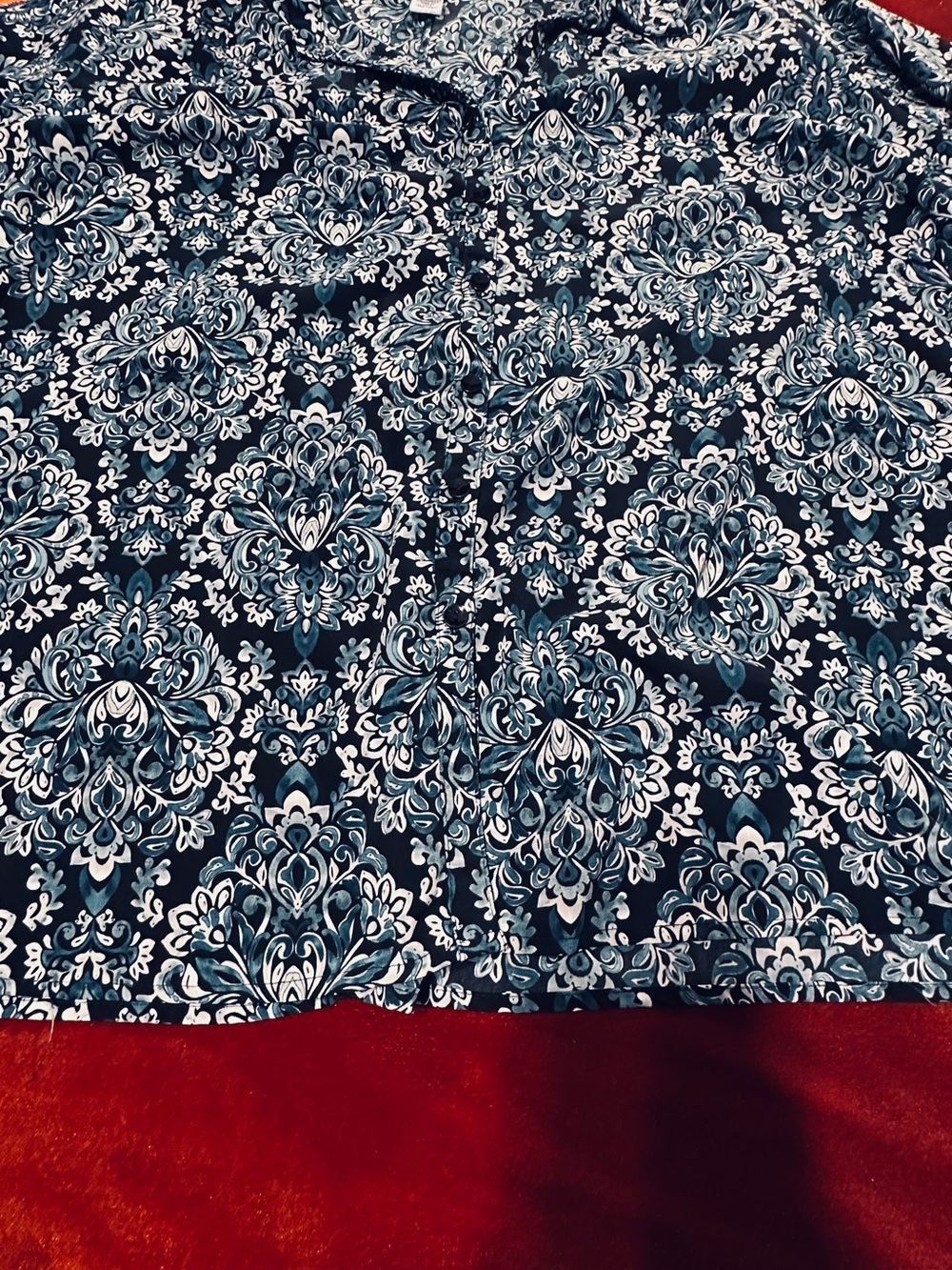 Classic Navy Damask Print Women's Blouse